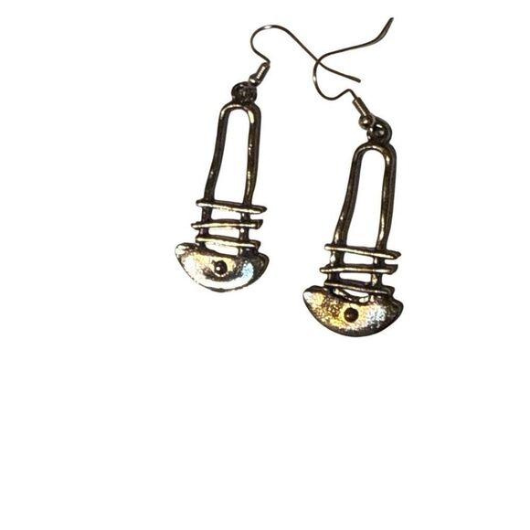 Abstract Silver Drop Earrings - Picture 2 of 6